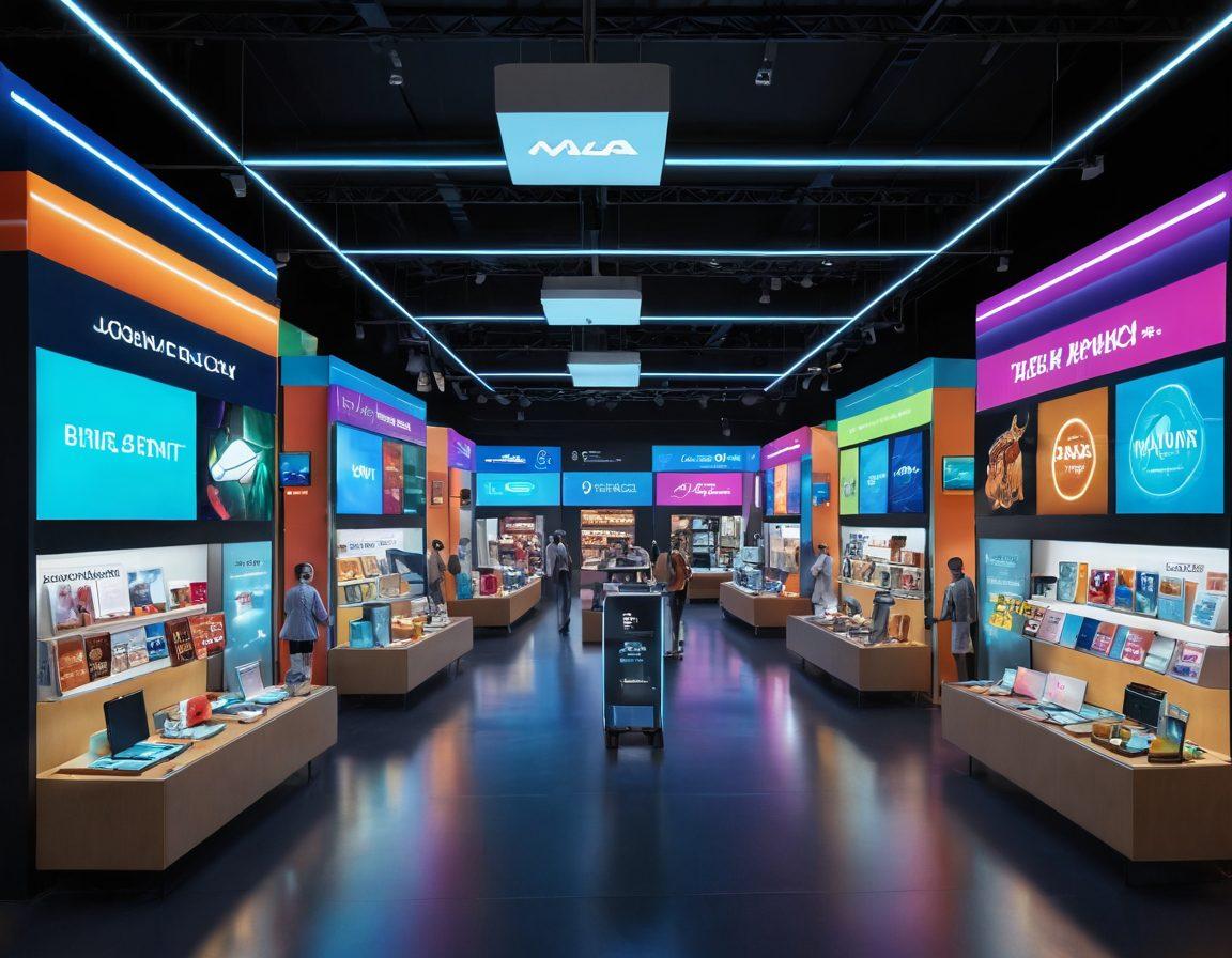 A futuristic marketplace bustling with diverse shoppers using augmented reality devices to browse products. Showcase colorful holographic displays of trending items and shopping tips floating above the vibrant stalls. Highlight innovative payment methods like virtual wallets and drones delivering packages. Capture an atmosphere of excitement and technological advancement. super-realistic. vibrant colors. 3D.